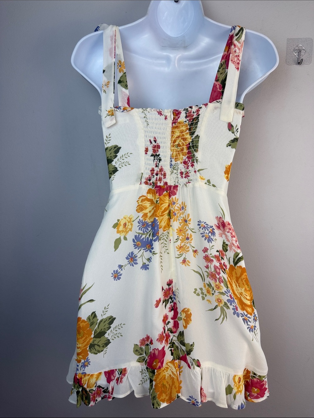 Reformation Christine Floral Bouquet Mini Dress Tie Shoulder Strap Ruffle Size 0 - Picture 10 of 16